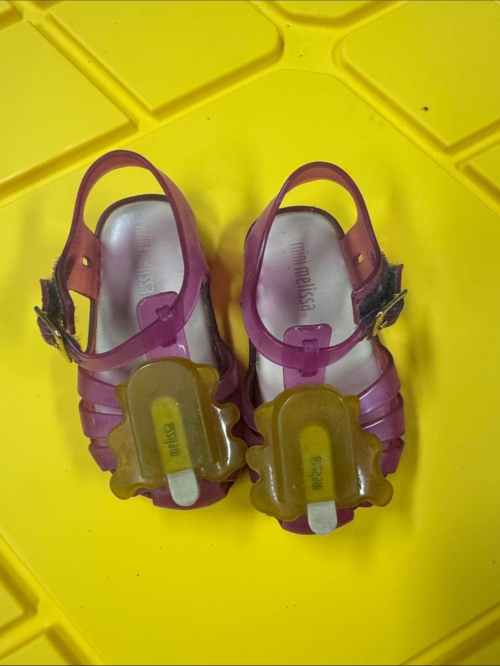 Mini Melissa Pink Jelly Sandals with Yellow Flower Accent